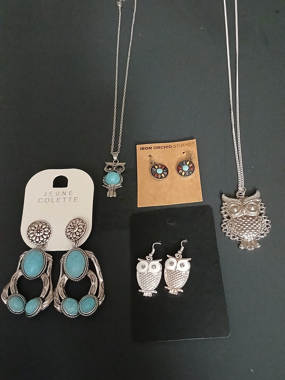 Bundle Set Turquoise Drop & Silver Owl Earring Set